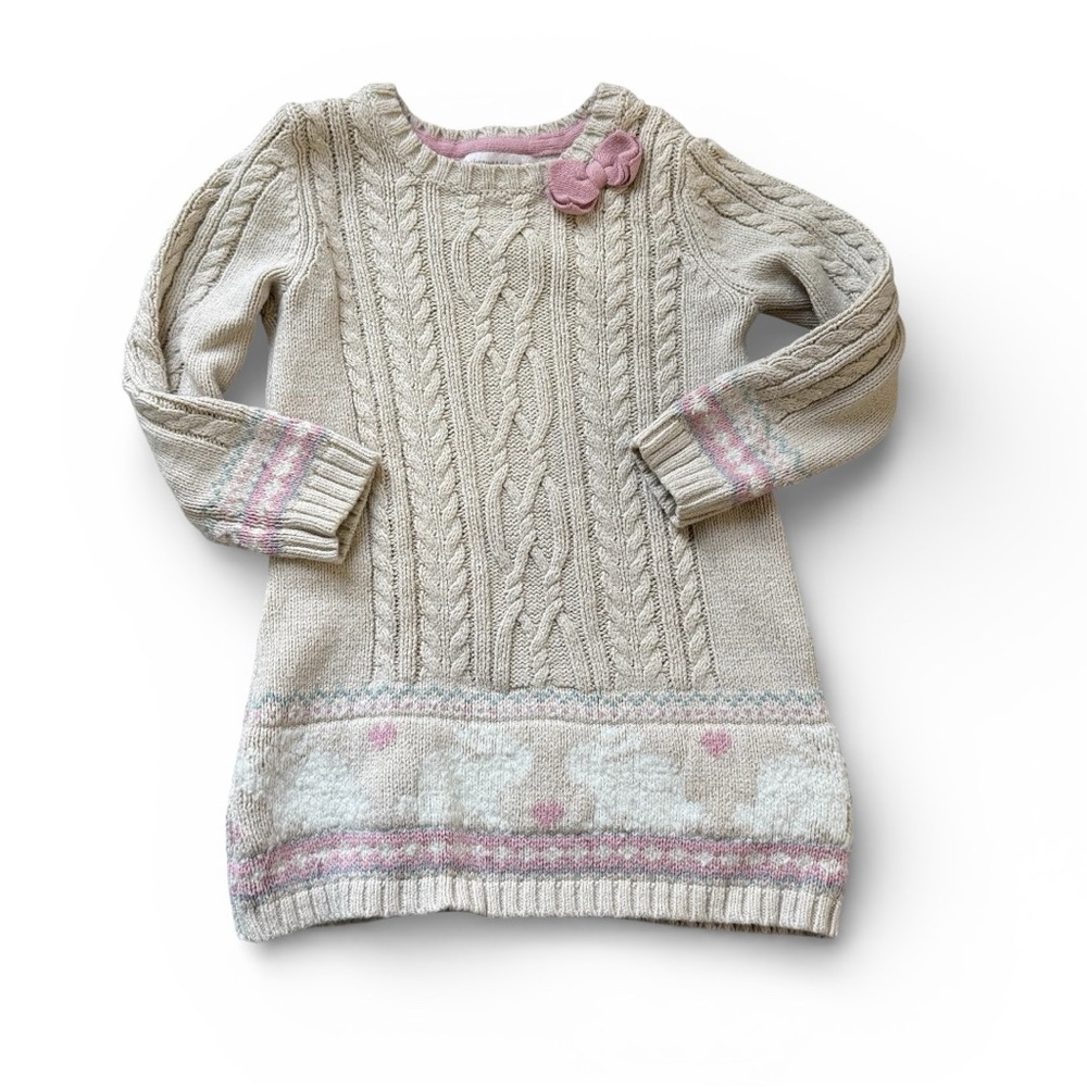 Catherine Malandrino Girls Cable Knit Sweater Dress Pink Bow Size 2T Preowned